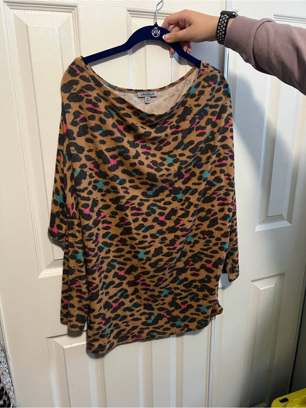 white birch Camel Leopard Tunic with Pink & Teal Spots